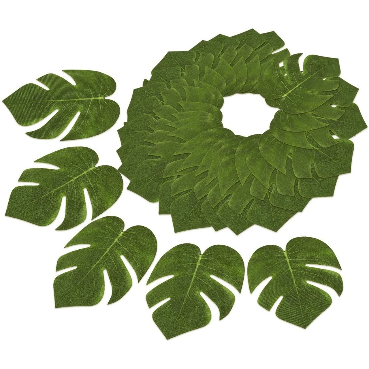 60 Pack Fake Palm Tree Leaves for Summer Luau Party Decorations, Artificial Safari Plant Leaf for Tropical Wedding Decor, 6.7 x 8 in